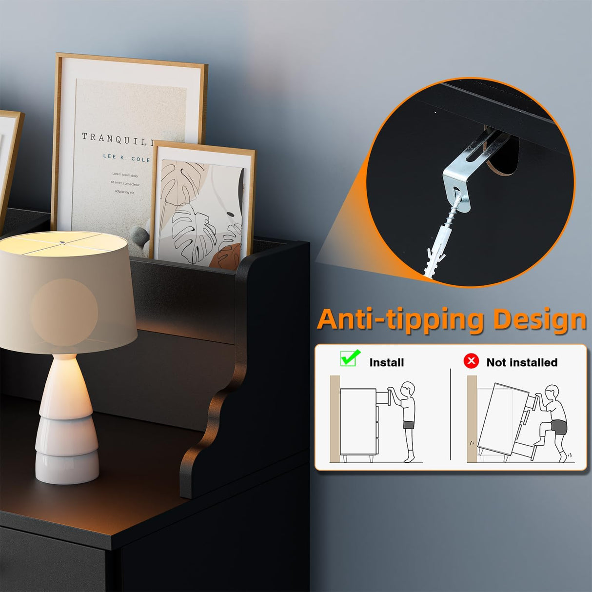 Yeyawomy 9 Drawer Dresser with Led Light and Charging Station, Anti-tip Chest of Drawers, Black Long Wood Dresser for Bedroom, Entryway, Hallway, Entryway, and Living Room Yeyawomy