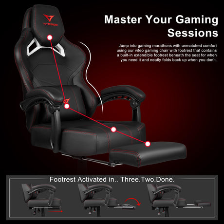VITESSE Big and Tall Gaming Chair 400lb Weight Capacity with Footrest, Ergonomic Video Game Chair for Adults with Oversized Headrest and Lumbar Pillow, Computer Chair Gaming for Office VITESSE