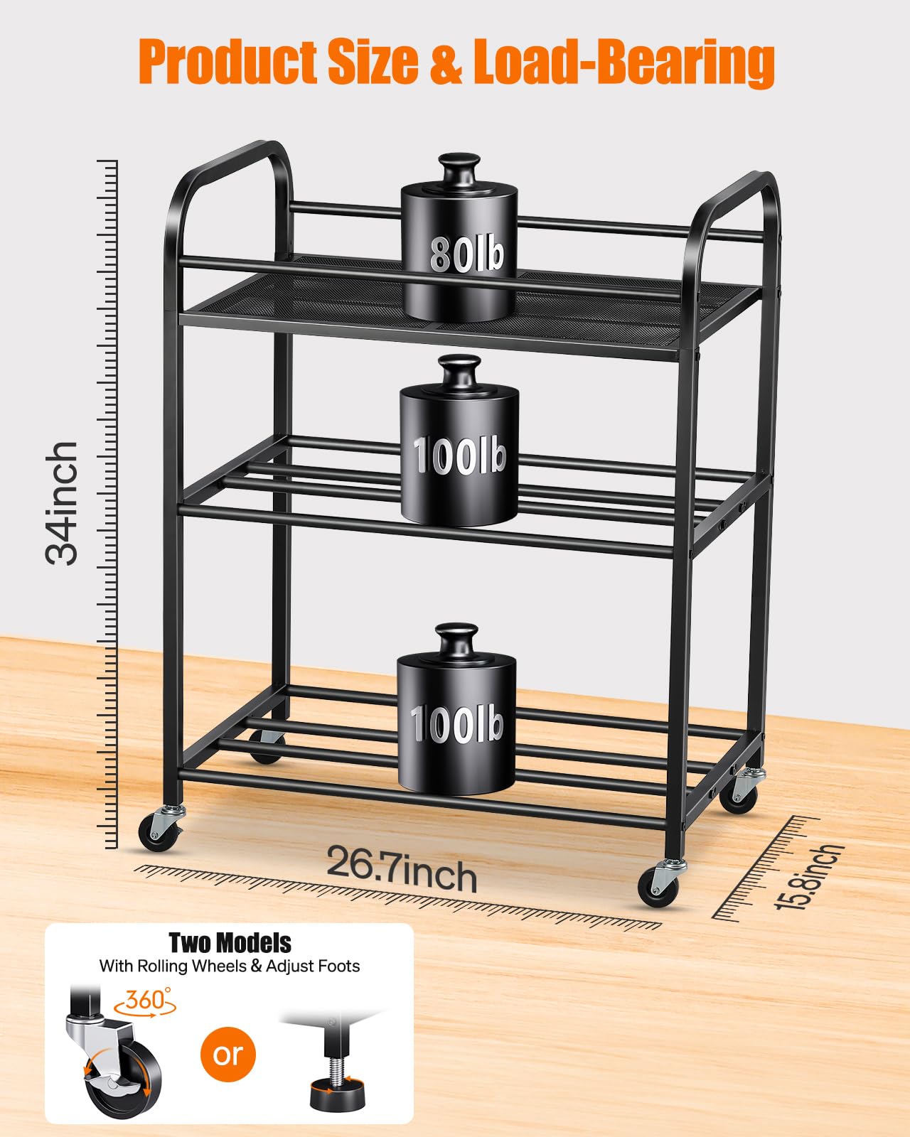 AHOWPD 3D Printer Filament Storage Rack- Rolling Filament Spool Holders Racks with Wheels, Heavy Duty Metal Shelf for PLA/ABS/TPU/Nylon, Filaments Organzied for 3D Printing Studio, Office Wor - WoodArtSupply