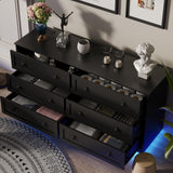 Gyfimoie 6 Drawer Dresser with Power Outlet and LED Light, Modern Floating Storage Dresser for Bedroom, Living Room Gyfimoie