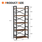 Organization and Storage, 5 Tier Bookshelf, Tall Bookcase with Shelves, Wood and Metal Book Shelf Storage Organizer, Industrial Display Standing Shelf Unit for Bedroom, Living Room, Rustic Brown Homeiju