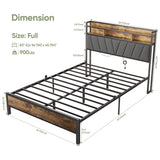 Welzona Full Bed Frames, Metal Bed Frames with Charging Station, LED Lights Bed Frames with Upholstered Storage Headboard, Sturdy and Noise-Free, Storage Space Under Bed, No Box Spring Needed, Brown Welzona