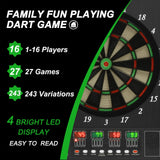 PATIKIL Electronic Dart Board Cabinet Set, LED Digital Electric Dartboard with Wooden Cabinet Door, Soft Tip Darts Board with 12 Darts, 88 Tips, 27 Games, 243 Variations, Up to 16 Players PATIKIL