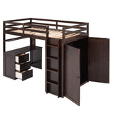 Harper & Bright Designs Twin Loft Bed with Desk and Wardrobe,Solid Wood Loft Bed Frame Twin with Storage Drawers for Kids Teens Adults,No Box Spring Needed,Espresso Harper & Bright Designs