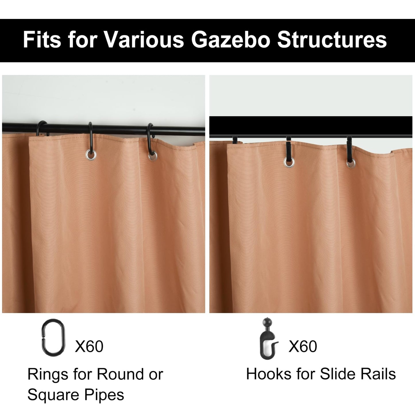 PLULON 10' x 12' Gazebo Curtains Outdoor Waterproof 4-Panels Universal Replacement Privacy Curtain Sidewalls with Zipper for Patio Yard Garden (Curtain Only) - WoodArtSupply