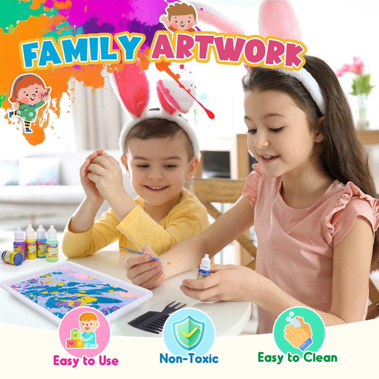 Glow Water Marbling Paint for Kids, Arts and Crafts for Kids Age 6-12, Gifts Toys for 6 7 8 9 10 11 12 Year Old Girls Boys, Crafts for Kid Age 6-12 Birthday Gifts Ideas (Marbling Paint Blue) Puidapo