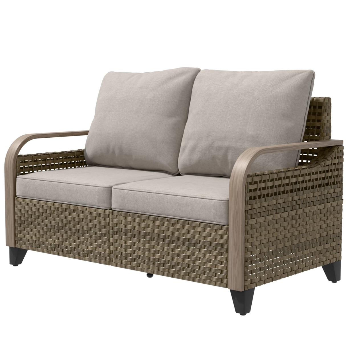 EAGLE PEAK Wicker Outdoor Patio Sofa Modern Rattan Patio Furniture Loveseat for Backyard Deck Porch Balcony, 2 Seat Loveseat, Brown/Gray EAGLE PEAK