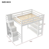 Bellemave Full Loft Bed with Stairs and Shelves, Wood Loft Bed with Bookcase and 3-Tier Shelves, Wardrobe, LED for Kids, Teens, Adults, White Bellemave