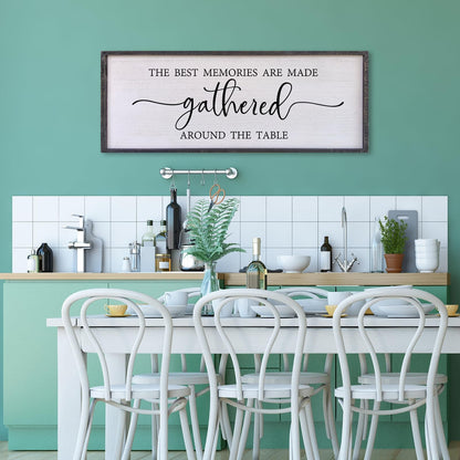 The Best Memories Are Made Gathered Around The Table Wall Decor 32"x12" Large Rustic Farmhouse Dining Room Wood Framed Modren Signs Kitchen Home Simple Hanging Wall Art (Black) - WoodArtSupply