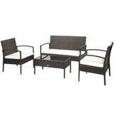 Outsunny Patio Furniture Set, 4 Piece Indoor Outdoor PE Wicker Conversation Set with Chairs, Loveseat Sofa, Cushions, Glass Table for Backyard, Sunroom, Pool, Garden, Brown Outsunny