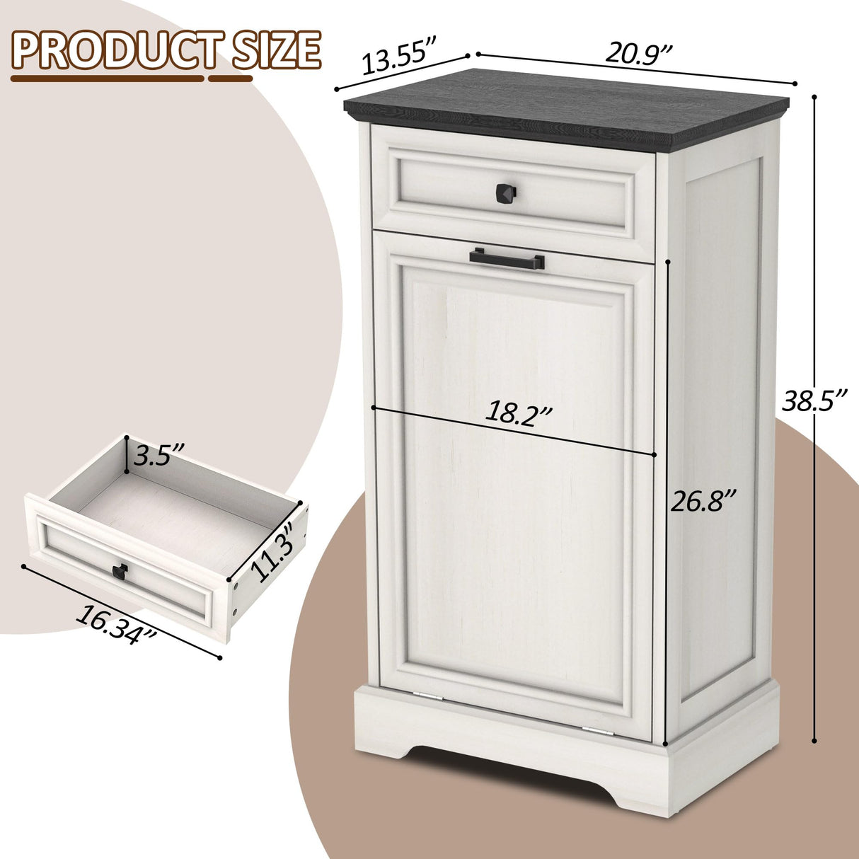 AHB 13 Gallon Tilt Out Trash Cabinet Kitchen Waste Bins, Laundry Hamper Tilt Out Pet Proof Hidden Trash Bin for Kitchen Living Room, Antique White and Black AHB