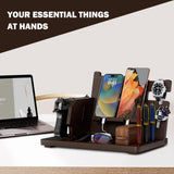 LMDGDS Wood Gun Rack Phone Docking Station, Nightstand Charging Organizer with Pistol Rack for Gun Safe, Key Holder Watch Wallet Stand Birthday Gift for Him Men Husband Dad Boyfriend LMDGDS