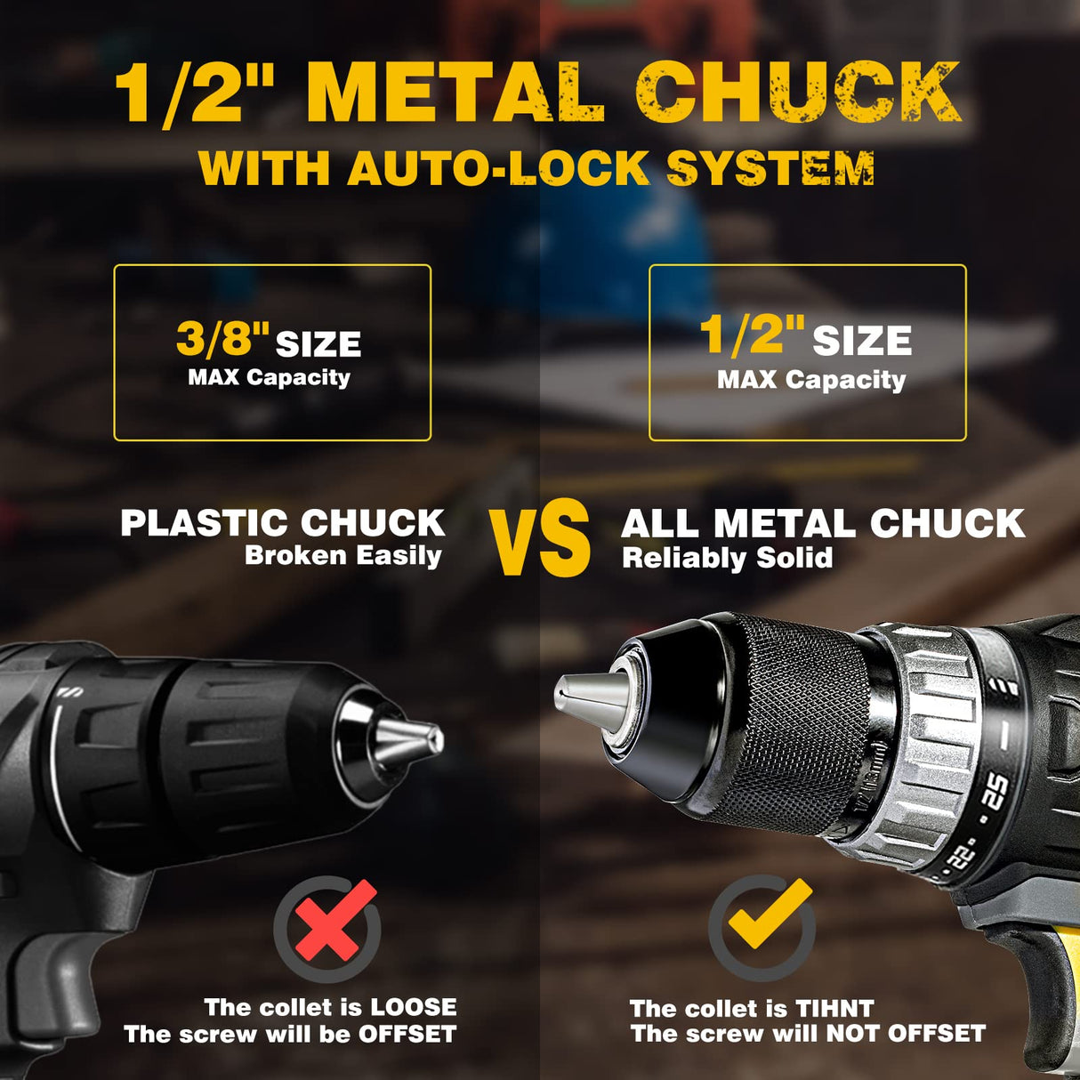 RIDA Cordless Drill Power Drill Cordless 20V 1/2'' Keyless Metal Chuck 355 In-lb(40N.m) Torque with 2.0AH Li-ion Battery & Fast Charger, Variable Speed, 25+1 Position and 22pcs Bits RIDA