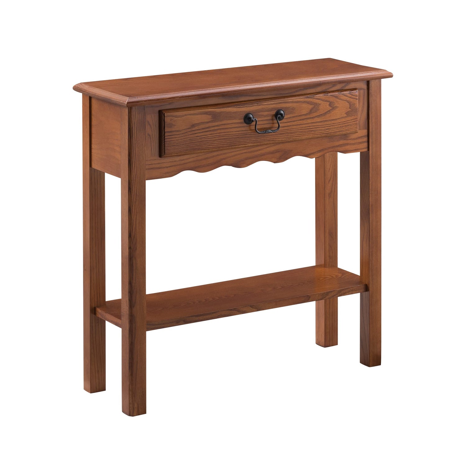 Leick Home One Drawer Wave Hall Console Table with Shelf, Medium Oak, 28" W - WoodArtSupply