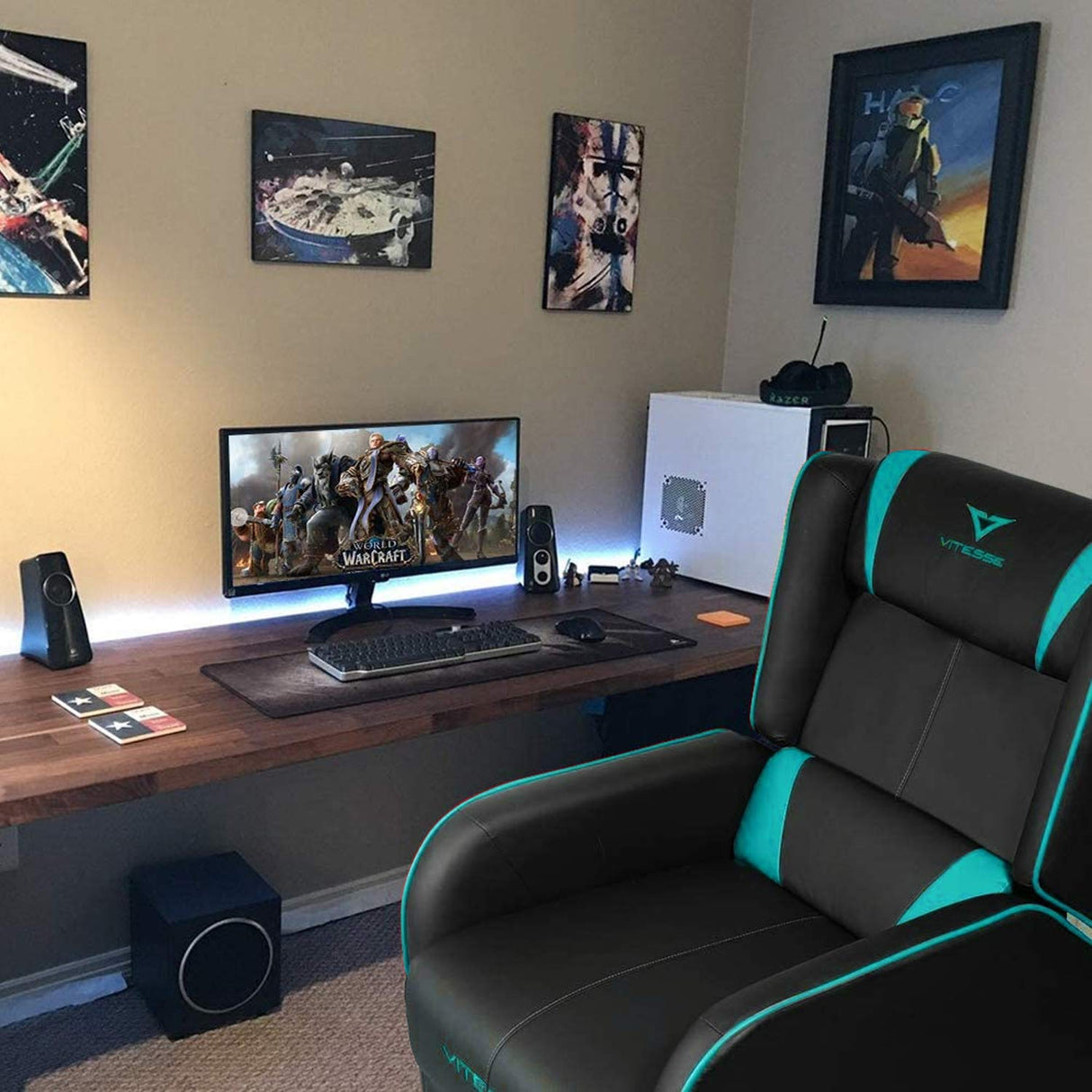 VIT Gaming Recliner Chair Racing Style Single PU Leather Sofa Modern Living Room Recliners Ergonomic Comfortable Home Theater Seating, Teal VITESSE