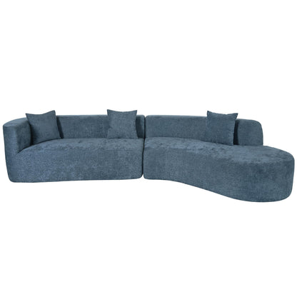 WILLIAMSPACE 126" Sectional Curved Sofa Couch, Modern Upholstery Cloud Couch with 3 Pillows, Floor Foam 5 Seater Sofa for Living Room Apartment, No Assembly, Chenille (Right-Facing, Blue)