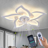 Ruibutrade White Flower Modern CeilingFans with Lights, Low Profile Ceiling Fan with Remote for Bedroom, Flush Mount Ceiling Fan with LED Dimmable Light,3-Colors, 6-Speeds, Timing Ceiling Fan Light Ruibutrade
