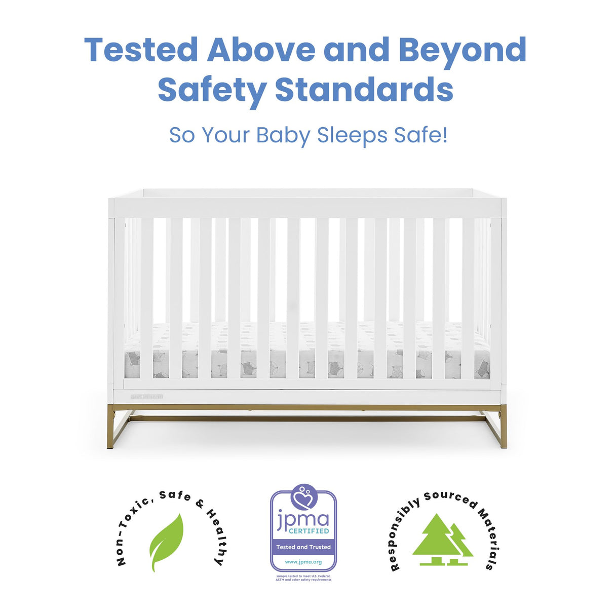 Delta Children Jade 4-in-1 Convertible Crib - Greenguard Gold Certified, Bianca White/Bronze Delta Children