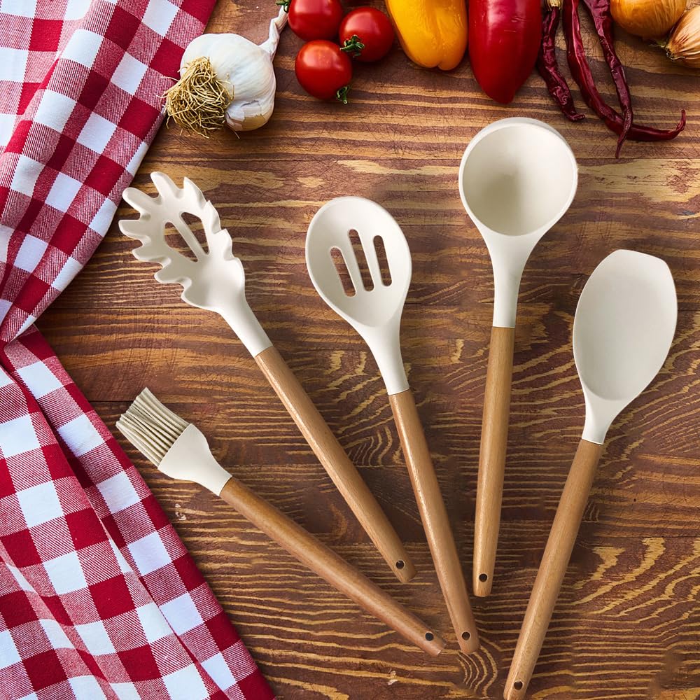 Cooking Utensils Set- 35 PCs Kitchen Utensils with Grater,Tongs, Spoon Spatula &Turner Made of Heat Resistant Food Grade Silicone and Wooden Handles Kitchen Gadgets Tools Set for Cookware BESTZMWK