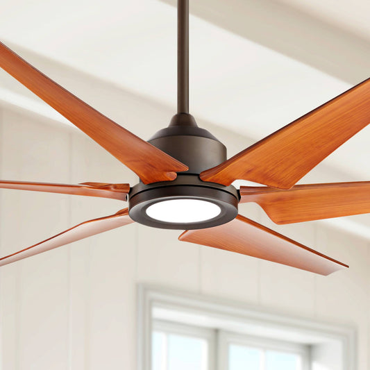 Casa Vieja 72" Power Hawk Modern Large Indoor Outdoor Ceiling Fan with Light LED Remote Control Oil Rubbed Bronze Painted Wood Damp Rated for Patio Exterior Roof House Porch Gazebo Garage Barn