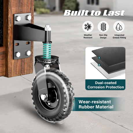Aclastool Gate Wheel, 8 Inch Spring-Loaded Heavy Duty Caster for Metal Tube & Wooden Gates, 700 lbs Capacity, Black, 2 Pack Aclastool