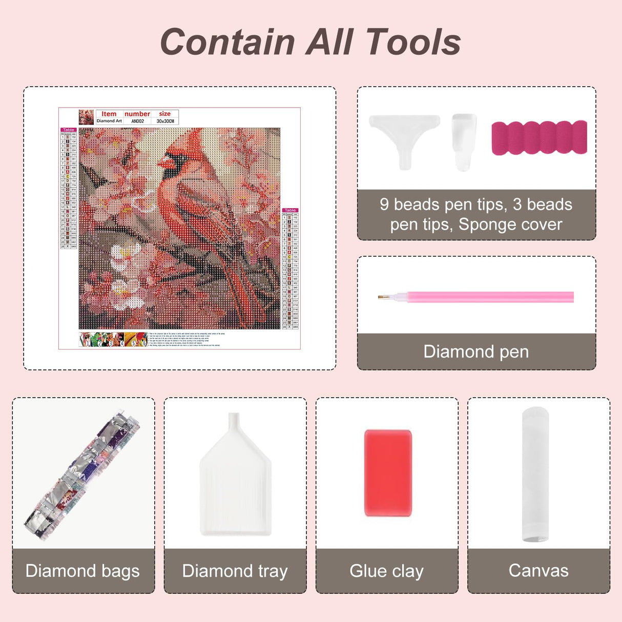 Anuver Cardinal Diamond Painting Kits for Adults, 5D DIY Diamond Art Kits for Beginners, Full Drill Diamond Painting Kits for Home Wall Decor, Bird, 12x12 Inch Anuver