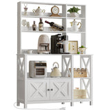 IRONCK Bakers Rack with Power Outlet, 45in Wide Coffee Bar Cabinet with Storage, 6-Tier Kitchen Storage with Doors, Microwave Stand for Kitchen, Dining Room IRONCK