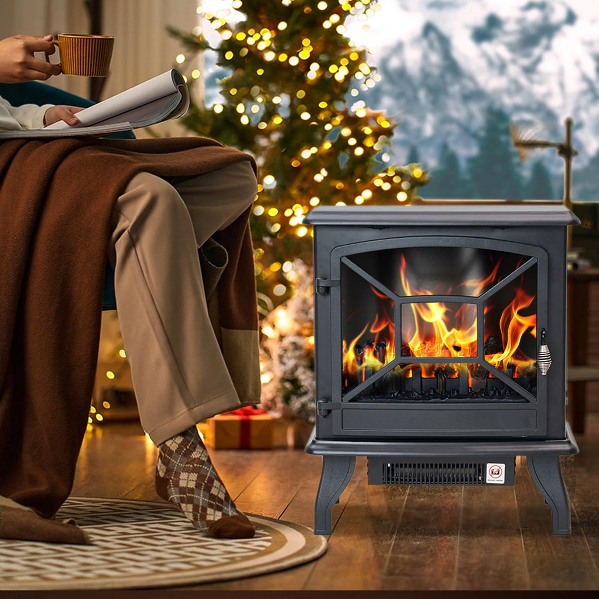 Panana Electric Fireplace Heater Portable Stove Heater Freestanding Fireplace, 5300 BTU, Realistic Flame Effect Panana