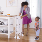 Guidecraft Kitchen Helper® Toddler Tower Step Stool - Contemporary - White: Folding Adjustable Height Montessori Wooden Learning Furniture with Keepers Guidecraft