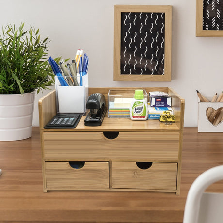 Sorbus 3-Tier Bamboo Desk Organizer with Drawers and Shelf for Stylish Workspace Storage Sorbus
