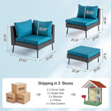 VINGLI 6 Pieces Wicker Patio Furniture Set, Outdoor Sectional Sofa Set Rattan Modular Patio Conversation Sets with Cushions & Ottomans (Black) VINGLI