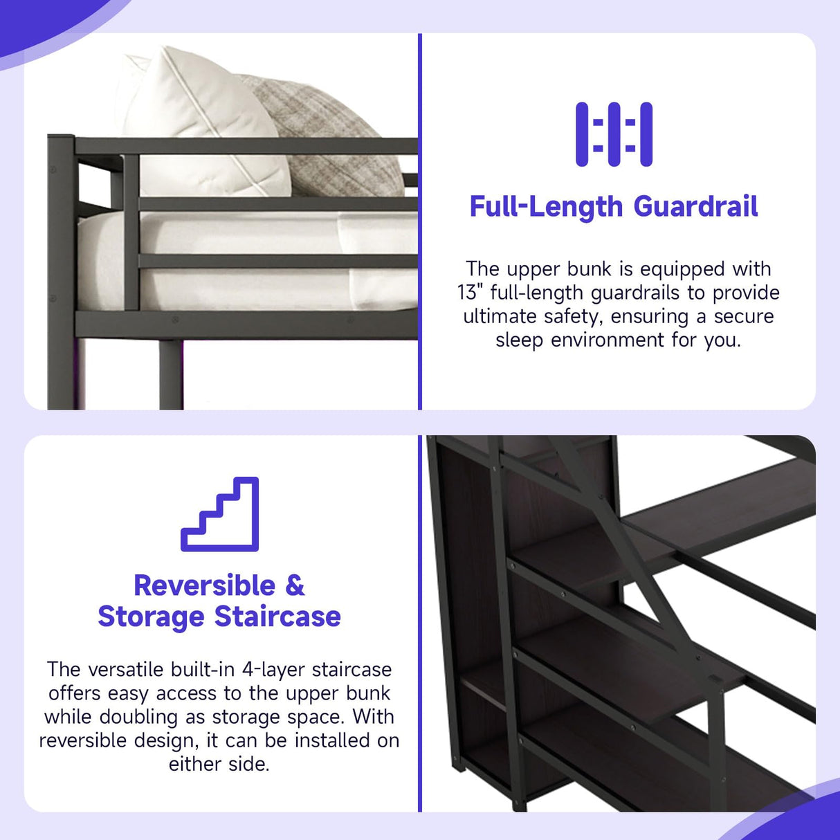 Full Size Metal Loft Bed Heavy-Duty Loft Bed Frame, LED Loft Bed Frame with L Shaped Desk, Wardrobe, Storage Stairs, Charging Station & Safety Guard for Kids Girls Boys, Space-Saving/Noise Reduced NicBex