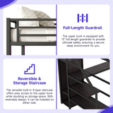 Full Size Metal Loft Bed Heavy-Duty Loft Bed Frame, LED Loft Bed Frame with L Shaped Desk, Wardrobe, Storage Stairs, Charging Station & Safety Guard for Kids Girls Boys, Space-Saving/Noise Reduced NicBex