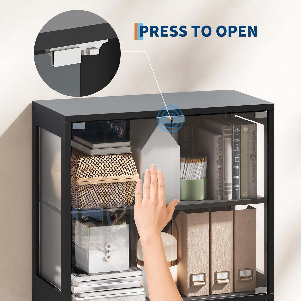 Glass Display Cabinet with Doors, 5 Tier Modern Curio Cabinet with RGB LED Lights, Tall Glass Showcase Storage Cabinet for Collectibles and Decor HarmoHaby