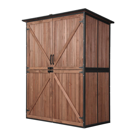Aivituvin Outdoor Storage Shed Upgraded with Strong Metal Frame Garden Tool Shed Storage House Cabinet with Adjustable Shelfs and Wooden Floor 4.6 x 2.42FT (Dark Brown) Aivituvin
