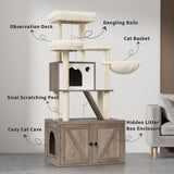 Cat Tree With Litter Box Enclosure Hidden Cat Washroom Furniture Multipurpose Litter Box Enclosure, Cat Tree and Condo With Large Platform, Cats House, Full Sisal Posts, Removable Washable Cushion PtioHavn