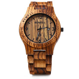 BEWELL ZS-W086B Mens Wooden Watch Analog Quartz Movement Date Display Lightweight Wood Wrist Watch (Zebra Wood) BEWELL