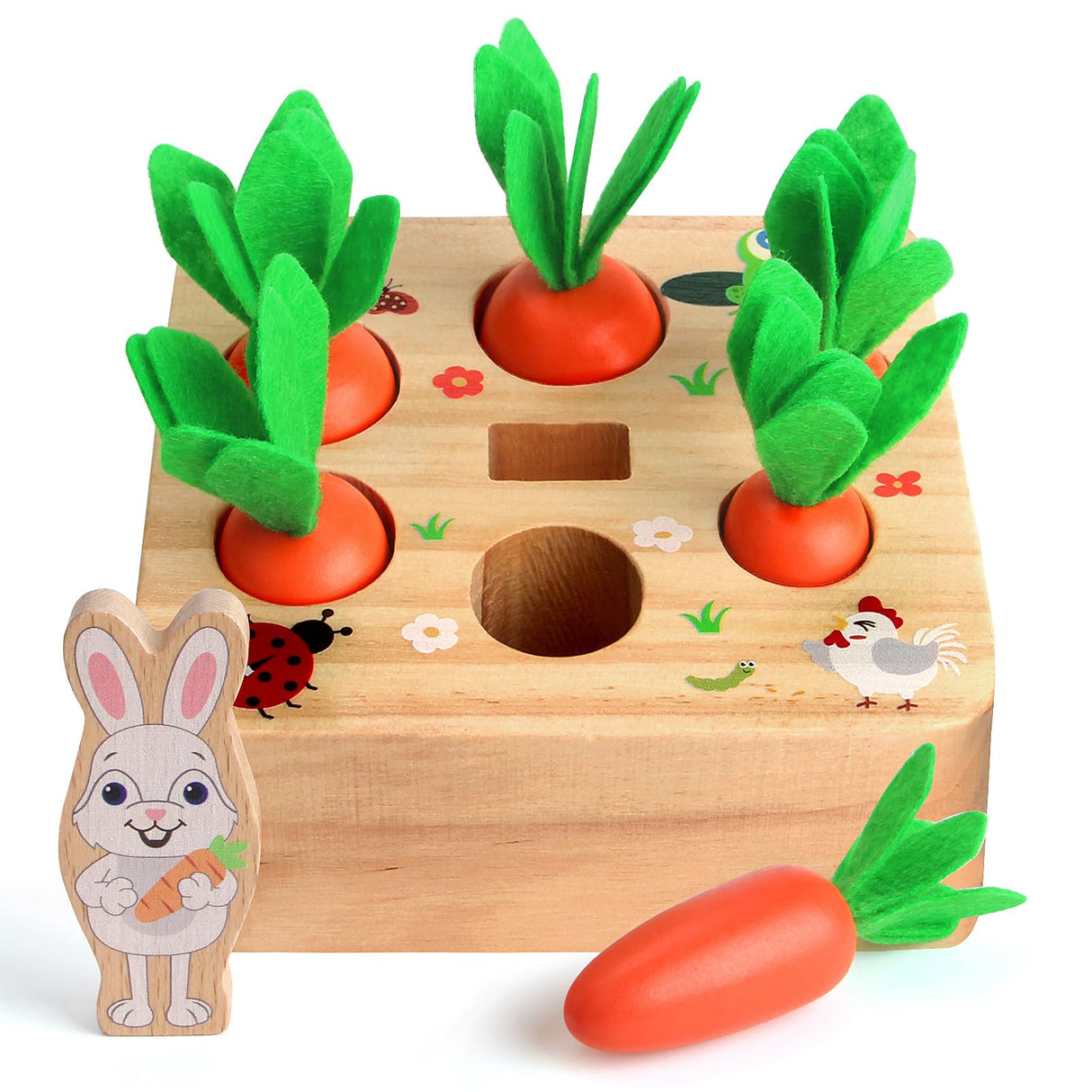 SKYFIELD Carrot Harvest Game Wooden Toy for Baby Boys and Girls 1 2 3 Year Old, Educational Shape Sorting Matching Puzzle Gift Toy with 7 Sizes Carrots.Great Montessori Toy for Toddlers 1-3 SKYFIELD