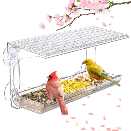 SUNALLY Window Bird Feeder for Outdoors, Clear Bird Feeders Window Mounted with Strong Suction Cups, Transparent Bird House Outside Wild Bird Watching for Garden, Yard, Elderly Kids Viewing SUNALLY
