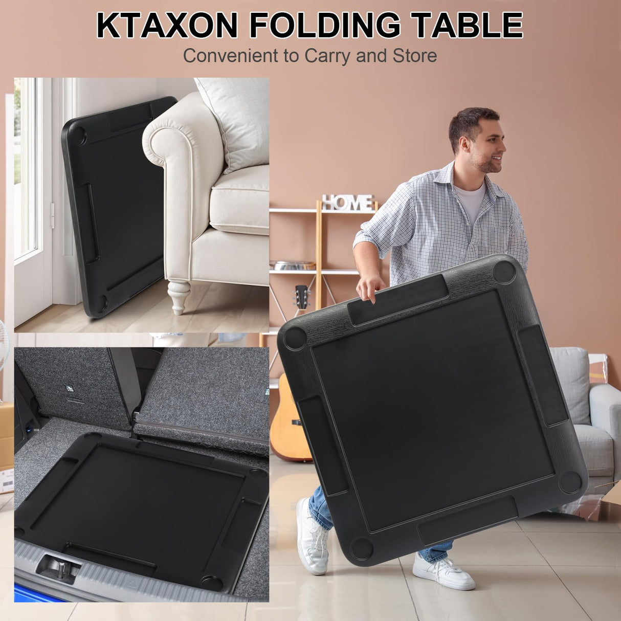 Ktaxon 35" Mahjong Table, Domino Folding Square Tables Set Suitable for Indoor Outdoor Game, Card Poker & Puzzle with 4 Cup Holder and Chip Trays, Adults, Black Ktaxon