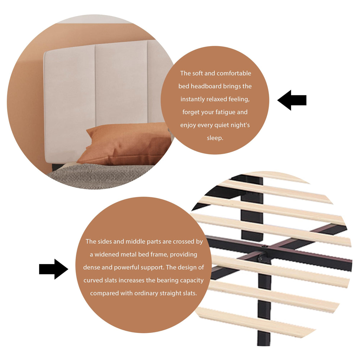 alazyhome Upholstered Full Size Beige Platform Bed Frame with Velvet Upholstered Headboard Wooden Slats Support No Box Spring Needed Easy Assembly alazyhome