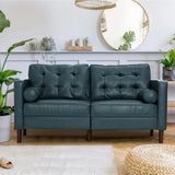 ACMEASE 67" Premium Faux Leather 2-Seater Sofa with 2 Bolster Pillows and Tufted Backrest, Mid-Century Modern Loveseat Sofa, Luxury Couch for Living Room, Bedroom, Office, Blue ACMEASE