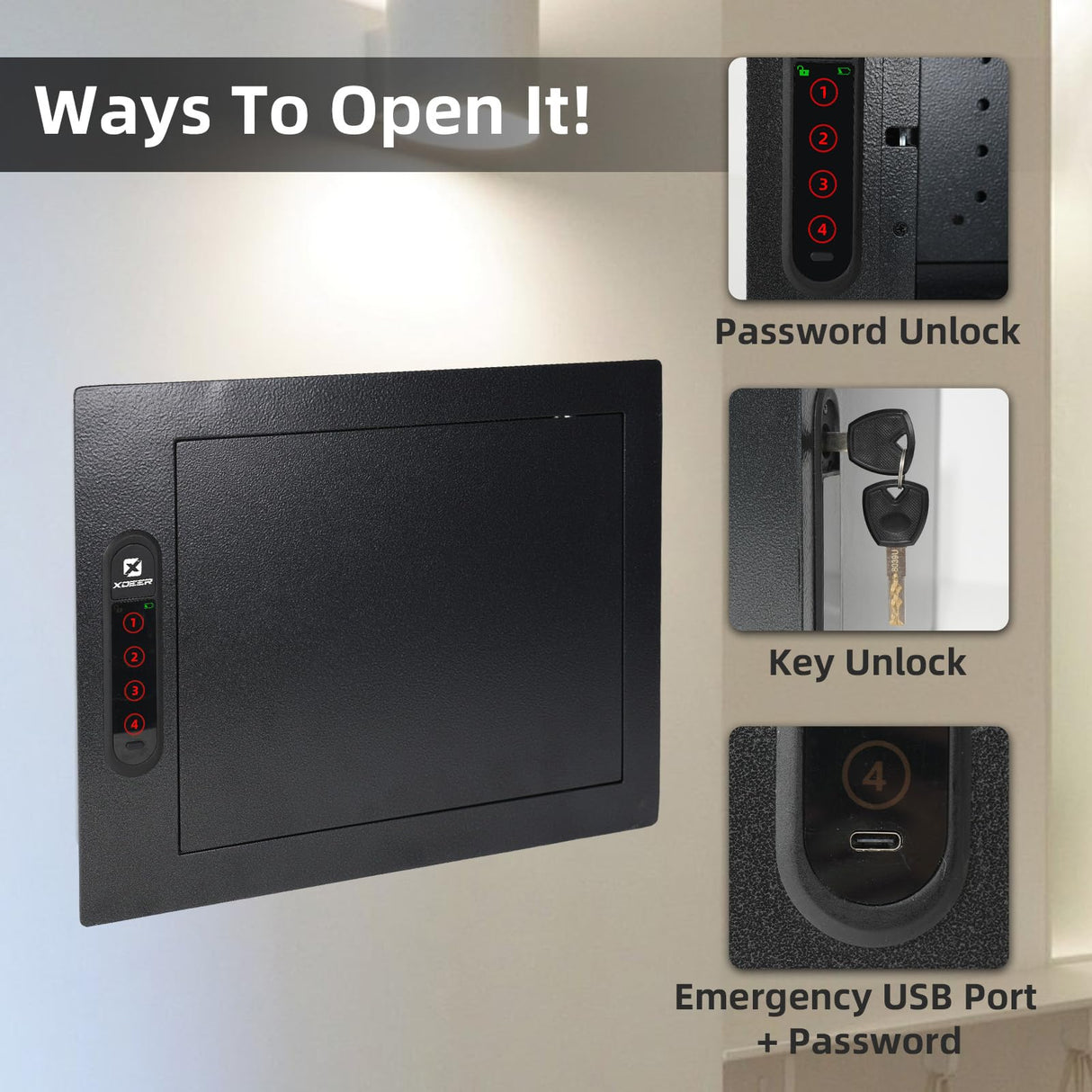 XDeer Hidden In Wall Safes Between Studs with Removable Pegboard,0.405 cuft Hidden Security Floor Safe with Key Lock for Handgun, Jewelry, Passport XDeer