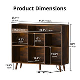 Cozy Castle Large Record Player Stand, Vinyl Storage Cabinet Mid Century Modern Turntable Stand Media Console Table Open Shelf Cube CD Album Holder Organizer for Living Room, Office, Rustic Brown Cozy Castle