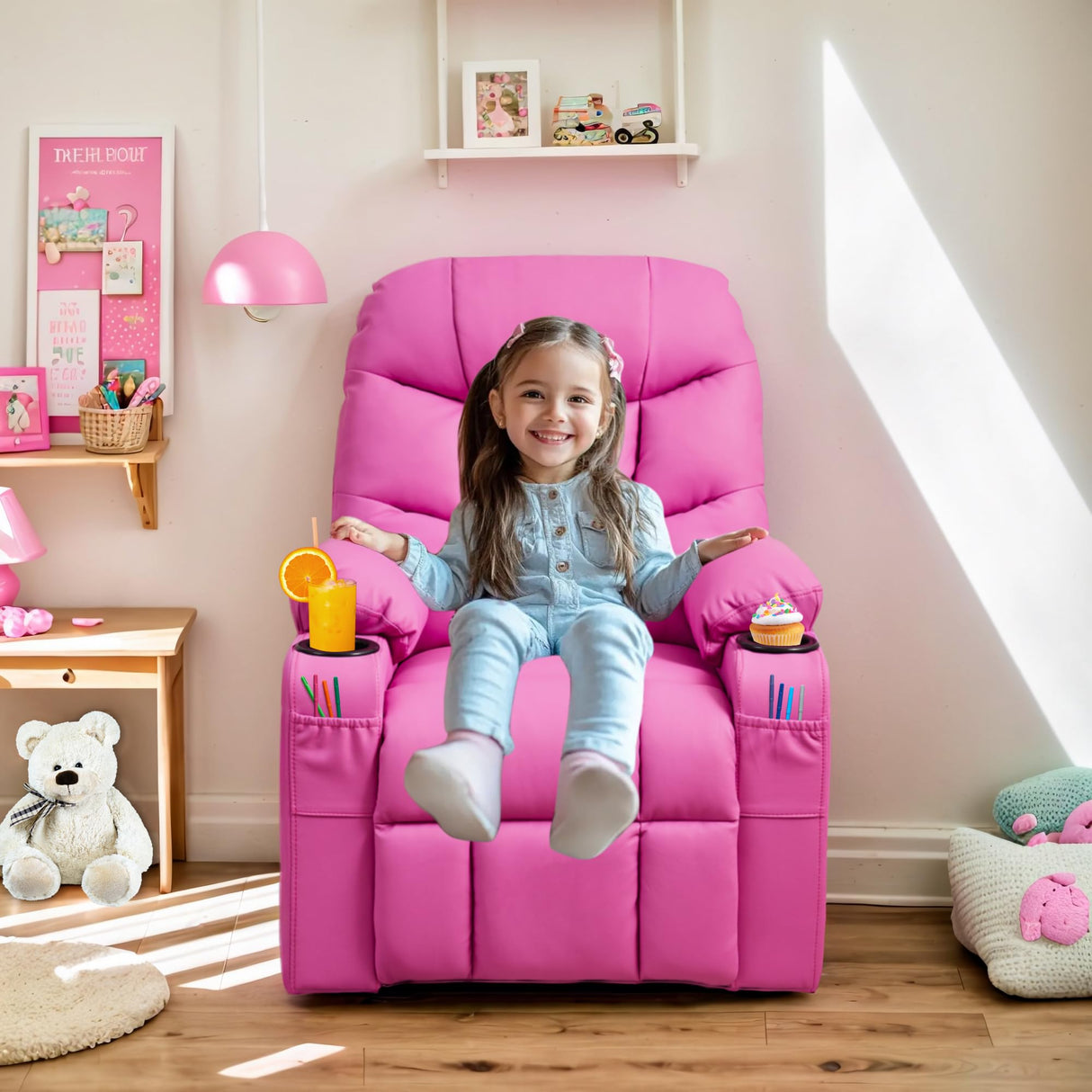 SNUGWAY Marshmallow Larger Kids Reclining Chair Leather Recliner Sofa Children Ages 3-12 SNUGWAY