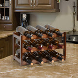 IWNTWY Wine Rack, 12 Bottles 3-Tier Free Standing Wine Racks, Bamboo Wine Rack Countertop Holder Storage Shelf for Kitchen Cabinet Dining Room Bar (Brown) IWNTWY