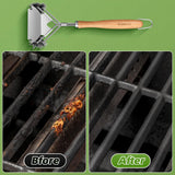 SUBEKYU Grill Brush for Outdoor Grill, 15.3'' BBQ Grill Scraper Cleaning Brush for Outdoor Grill, Safe Stainless Steel Grill Cleaner Scrubber with Scraper, Beech Wood Handle, 1Pack SUBEKYU