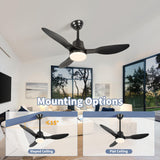 42 Inch Smart Ceiling Fans with Lights Remote LED Dimmable,Outdoor Indoor Modern Ceiling Fan Controlled by WiFi Alexa App,FCC Quiet DC Motor,3 Black Blades for Bedroom Living Room Patio Porch LINJO