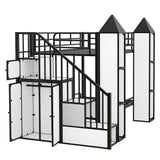Harper & Bright Designs Twin Over Twin Metal Bunk Bed with Stairs and Storage Wardrobe, Castle-Shaped Bunk Bed Heavy-Duty Steel Frame, Noise Free,for Kids Teens Adults, Black+White Harper & Bright Designs