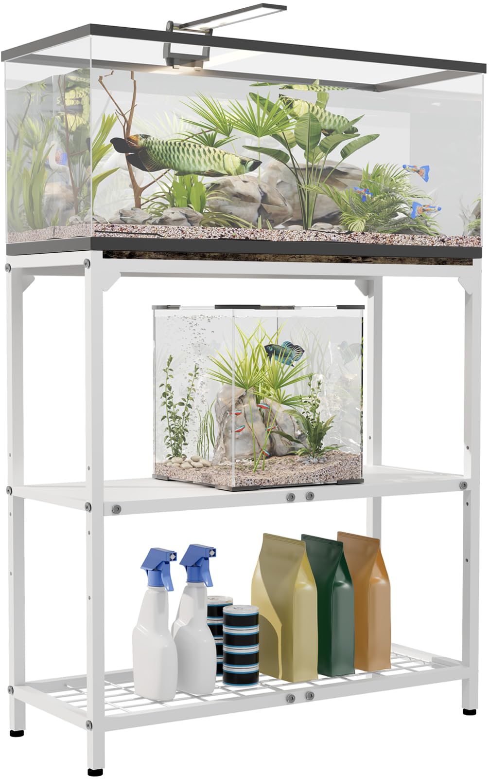 AnBaiMei 20-30 Gallon Aquarium Stand, Fish Tank Stand with Adjustable 3-Tier Storage Shelf, Heavy Duty Reptile Breeder Turtle Tank Terrarium Rack Table for Home Office, 30" L x 12" W x 32.2" H, White AnBaiMei